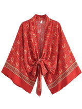 Boho Queens Red Floral Beach Kimono Short Robe Swimsuits Women Fashion Batwing Sleeves Rayon Bohemian Bikini Cover Ups Beachwear