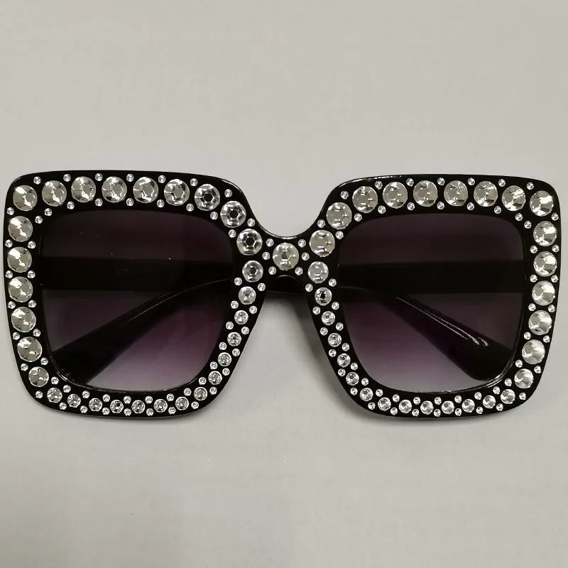 Diamond Oversized Sunglasses Big Square Frame Sunglasses UV400 Crystal Eyewear Retro Rhinestone Frames Eyeglasses