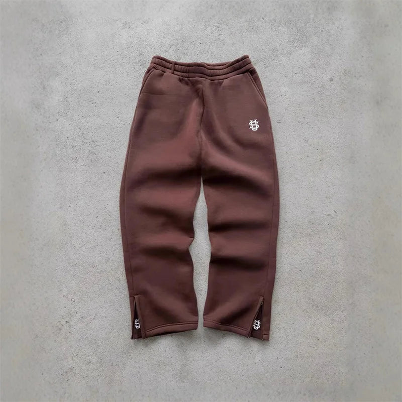 High Waist Autumn Drawstring Zipper Sweatpants Solid Color Casual High Street Hip-Hop Rap Y2K Style Trousers