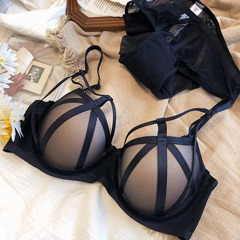 Hot Sale Women Lace Underwear Sexy Hollow Push Up Bra Set Classic Bandage Lingerie Fashion Fluorescent Plus Size C D Brassiere