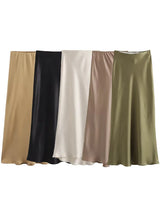 Willshela 2024 Black Satin Skirt Woman High Waist Elegant Long Skirts For Women Fashion Summer Midi Skirt Office Women's Skirts
