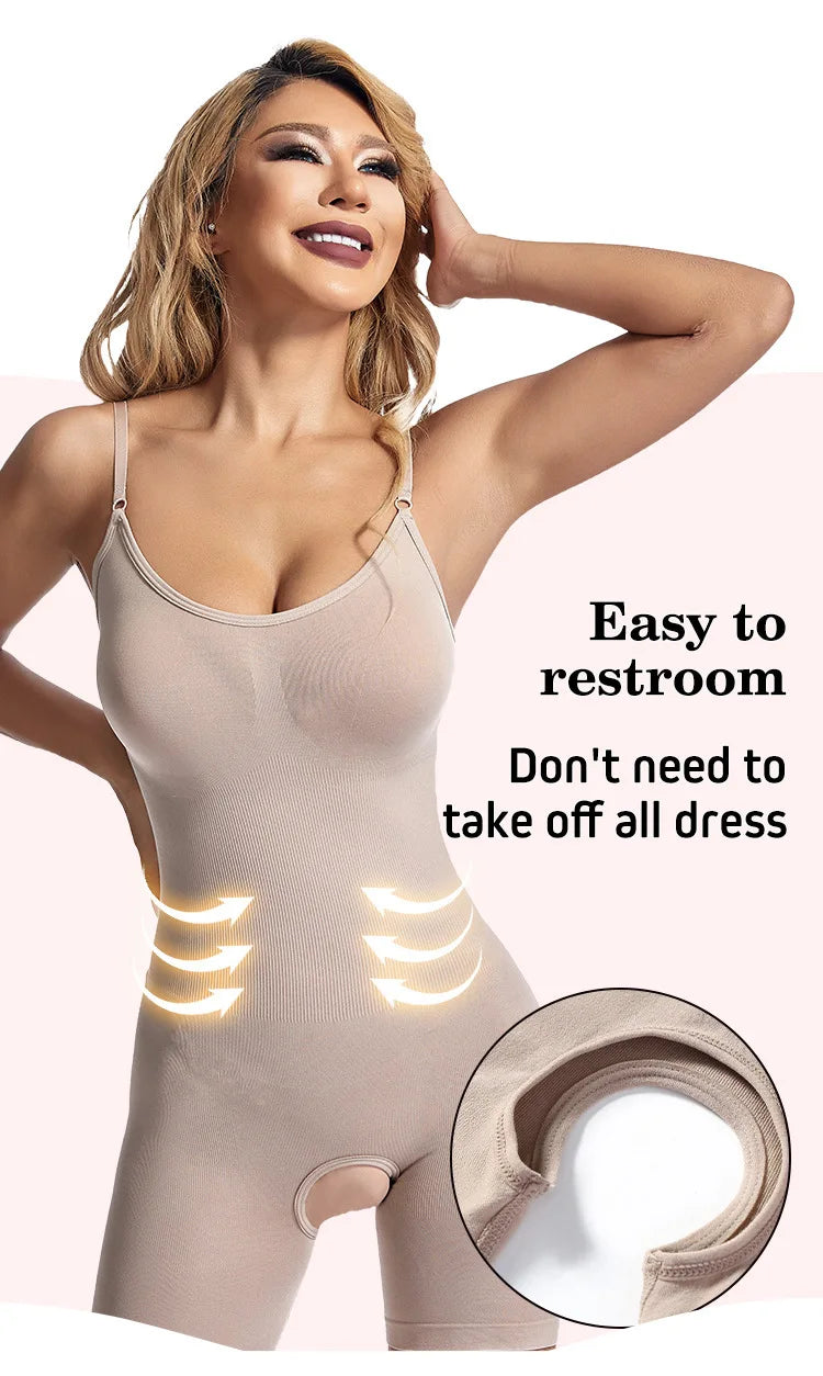 Women Seamless Bodysuit Compression Open Crotch Shapewear Push Up Belly Tightening Corset Slimming Butt Lifter Full Body Shaper