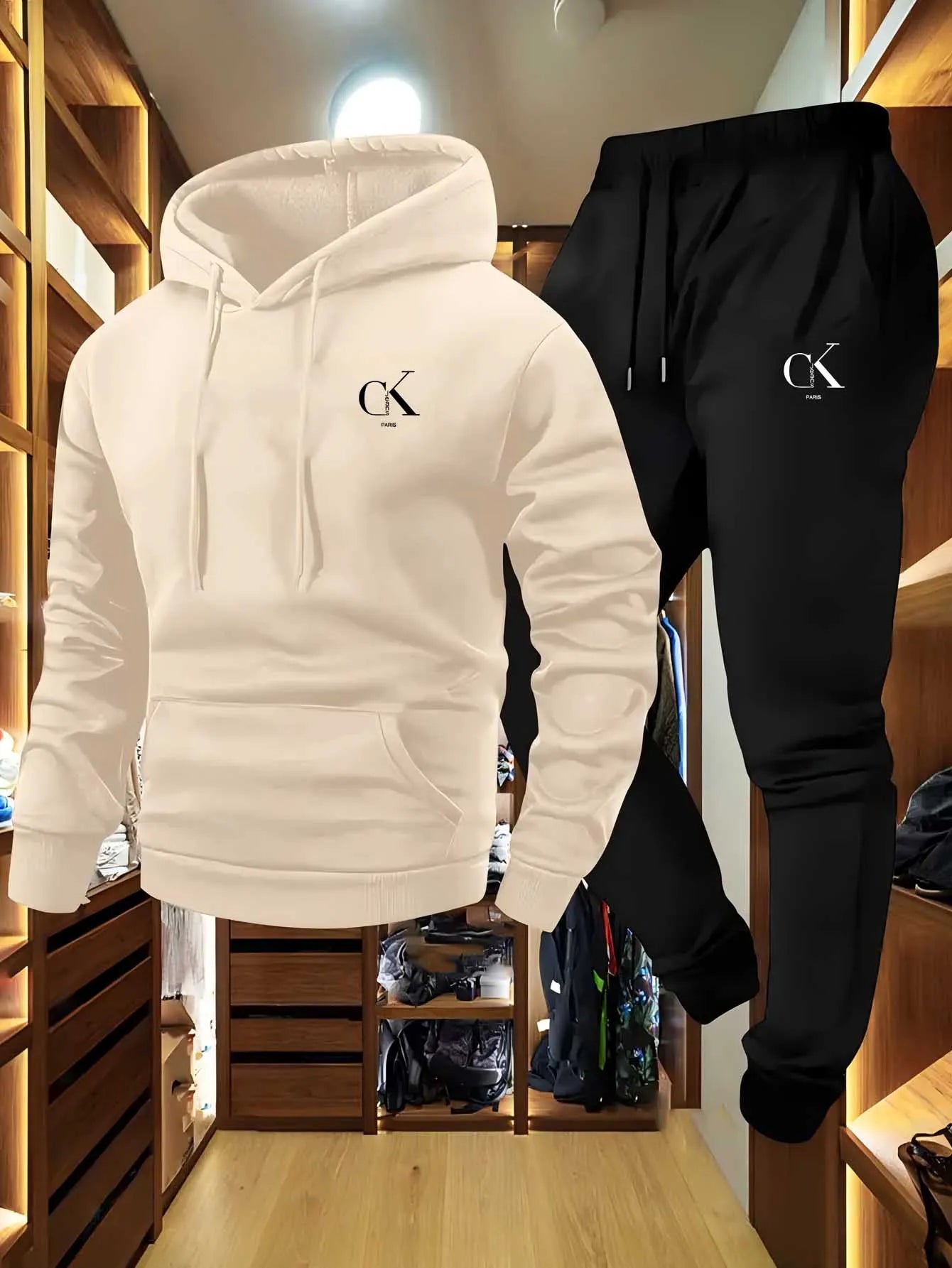 2025 Men'S Hoodie & Sweatpants Set - Casual Gray Loungewear with Pockets Drawstring Hood and Ribbed Waistband -Season Comfort