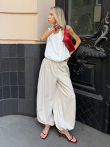 Bornladies Autumn Womens 100% Cotton Loose Lantern Style Wide Leg Pants Street Style Casual Lazy Pants Fashion Trousers
