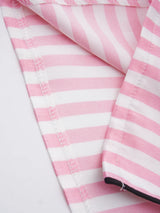 Classic Striped Print And Pocket Letter Short-Sleeve Long Pants Pajama Set, Satin Sleepwear with Lapel Collar and Button Detail