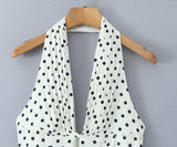 YENKYE French Style Retro Polka Dot Deep V Halter Dress Women Sexy Backless A-line Slim Sweet Elegant Mini Dresses Summer Robe