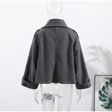 Fashion Short Woolen Coat For Women Stand Collar Full Sleeve Loose Zipper Jacket Female 2025 Spring Autumn Solid Lady Outwear