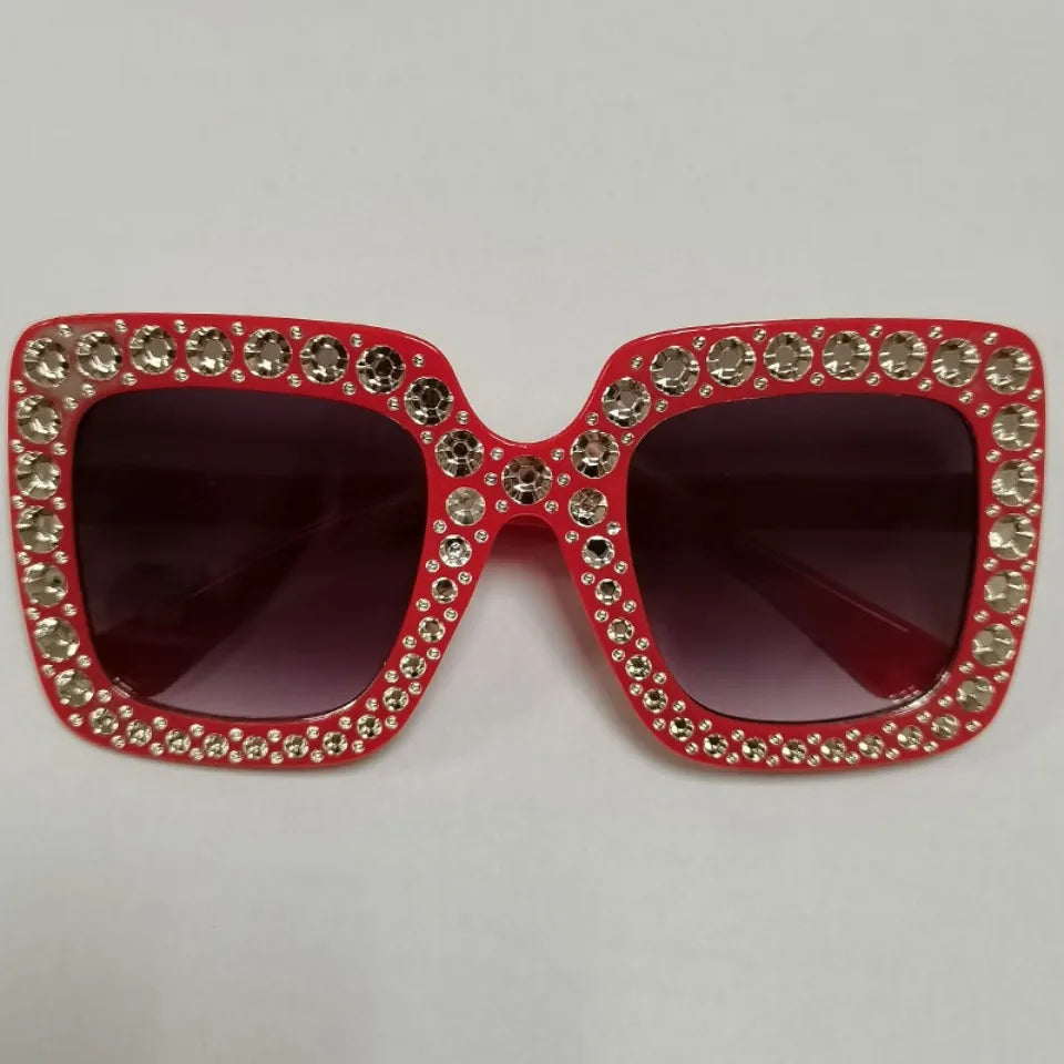 Diamond Oversized Sunglasses Big Square Frame Sunglasses UV400 Crystal Eyewear Retro Rhinestone Frames Eyeglasses