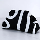 Women's Striped Beach Clutch Bag Versatile Small Woven Crochet Handbags Purses Knitting Dumpling Clutch Casual Bag
