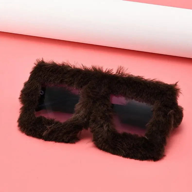 Y2K Oversized Plush Sunglasses Style Soft Fluffy Winter Shades Party Christmas Halloween Cosplay Novelty Glasses for Women