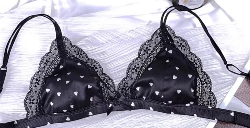 French Style Bralette No Underwire, Sexy Lace Trim Small Cup Lingerie, Cute 3-Piece Bra Set with Comfort Cup Shape Design S-xl