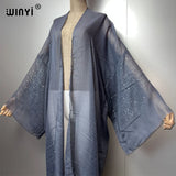 WINYI 2023 Women Bohemian Gold Thread Monochrome Elegant Casual Dress African Cardigans Outerwear For Women Summer Sexy Kimono