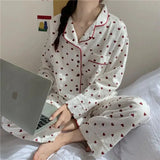 Spring and Autumn New Women's Long Sleeve Solid Color Pajamas Loungewear Set Girls Student Long Sleeve Cardigan Loungewear Set