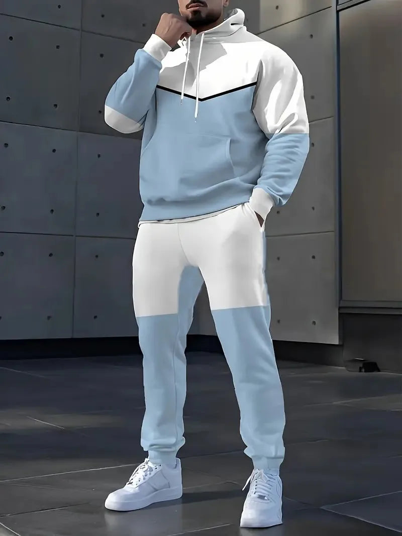 The new men's set for Spring and Autumn 2025 features a casual fashionable and comfortable 3D striped pattern print