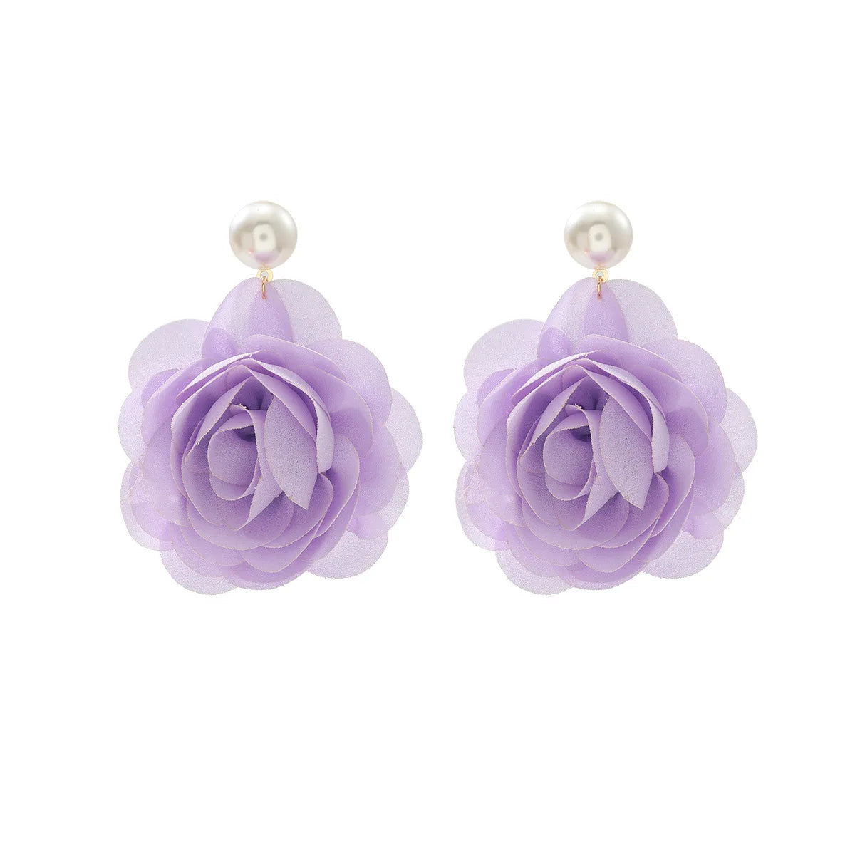 Chiffon flower multi-layer earrings, summer beach vacation style exaggerated earrings design, light luxury, niche