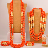 32inches 2Layers orange artifinal nigerian coral bead jewelry set wedding