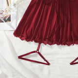 Sexy Bra And Garter Belt Lingerie Hot Red Babydoll Dress Erotic Women Exquisite 3-Piece Sets Thong Nightgown Set With Leg Rings