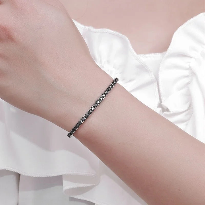 New Fashion Real S925 Sterling Silver Plated 18K Gold 5A Grade Zircon Black Tennis Bracelet for Men and Women Fashion Jewelry