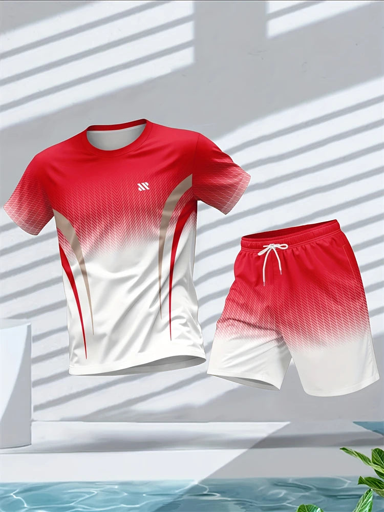 Plus Size Men's Quick-Dry Short-Sleeve T-Shirt and Shorts Set Men's Breathable Athletic Set Fitness T-Shirt and Shorts Set