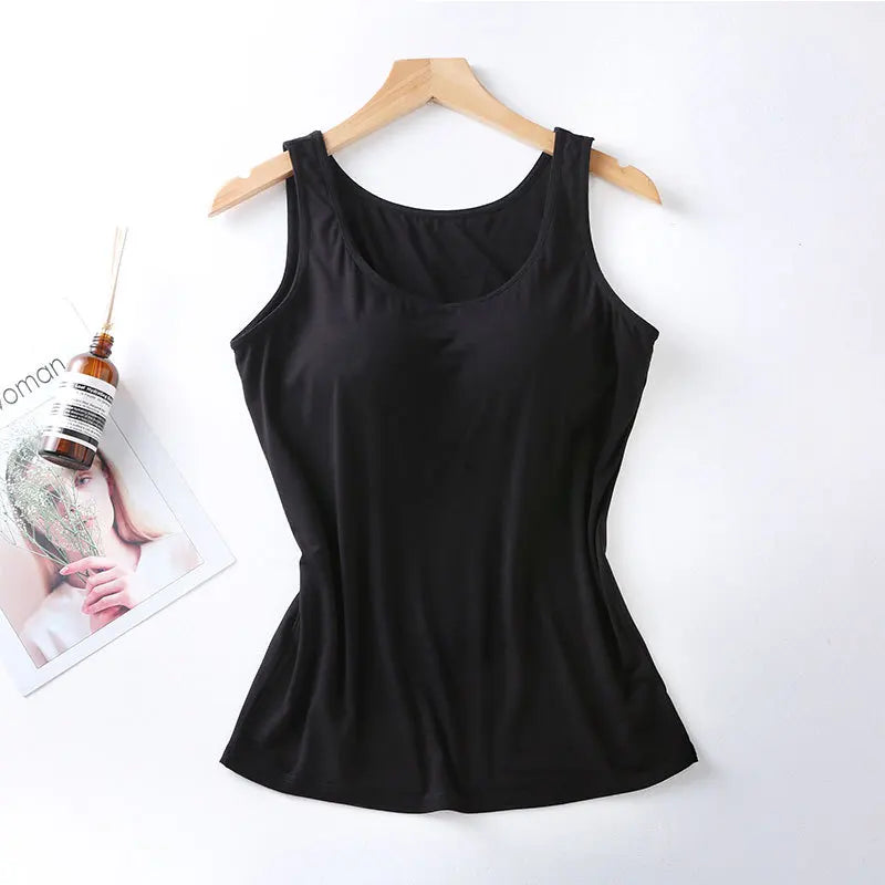 2026 Women's Vest Tops With Built In Bra Neck Vest Padded Slim Fit Tank Tops Sexy Shirts Feminino Casual Underlay shirt slimming