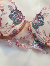 Sweet Pastel Pink Embroidered Ladies' Bra And Panties Set with Steel Ring Support Upper Cup Thin Seamless Daily Underwear