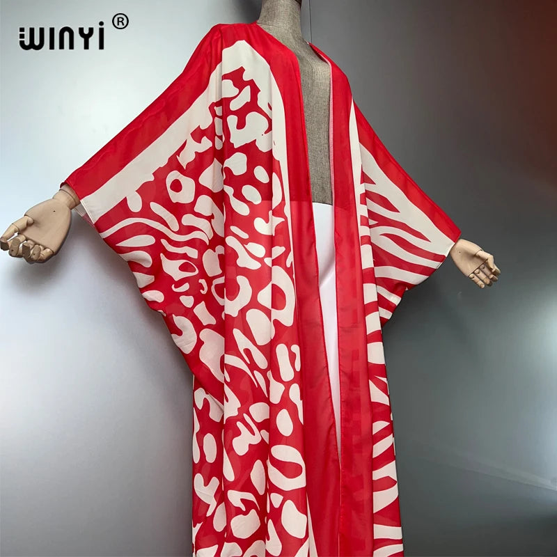WINYI Africa Bohemia Print Kimonos Loose Dresses for Woman Cardigans Beach Outfits Kaftan Beach Cover Up Evening Dress Maxi Coat