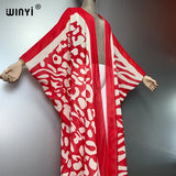 WINYI Africa Bohemia Print Kimonos Loose Dresses for Woman Cardigans Beach Outfits Kaftan Beach Cover Up Evening Dress Maxi Coat
