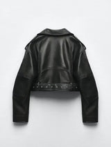 BBWM Women Oversized Vintage Loose Pu Faux Leather Short Jacket with Belt Streetwear Female Zipper Retro Moto Biker Coat Outwear