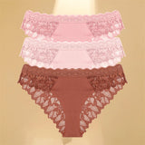 FINETOO 3Pcs Lace Hollow Out Underwear for Women Sexy Low-Waist Floral Briefs Female Invisible Breathable Lingerie Soft Intimate