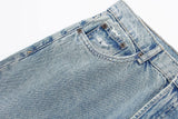 HH 2024 Women's Street Fashion Denim Blue Jeans Distressed Patchwork High Waist Zipper Fly Ripped Retro Long Pants