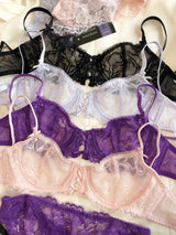 Sexy Hollow Bra French Ultra Thin Lace Embroidery Women Lingerie Set Underwire Push Up Bras Breathable Underwear and Panties Set