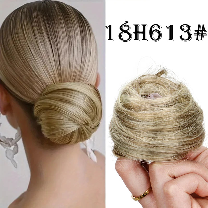Elegant Synthetic Hair Bun for Women Soft Comfortable Chignon Style Elastic Rubber Band Scrunchy Updo Hairpiece