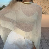 Women Knit Cover-ups Summer Autumn See-through Irregular Loose Pullover Summer Beach Smock Crop Tops Bikinis Cover Ups