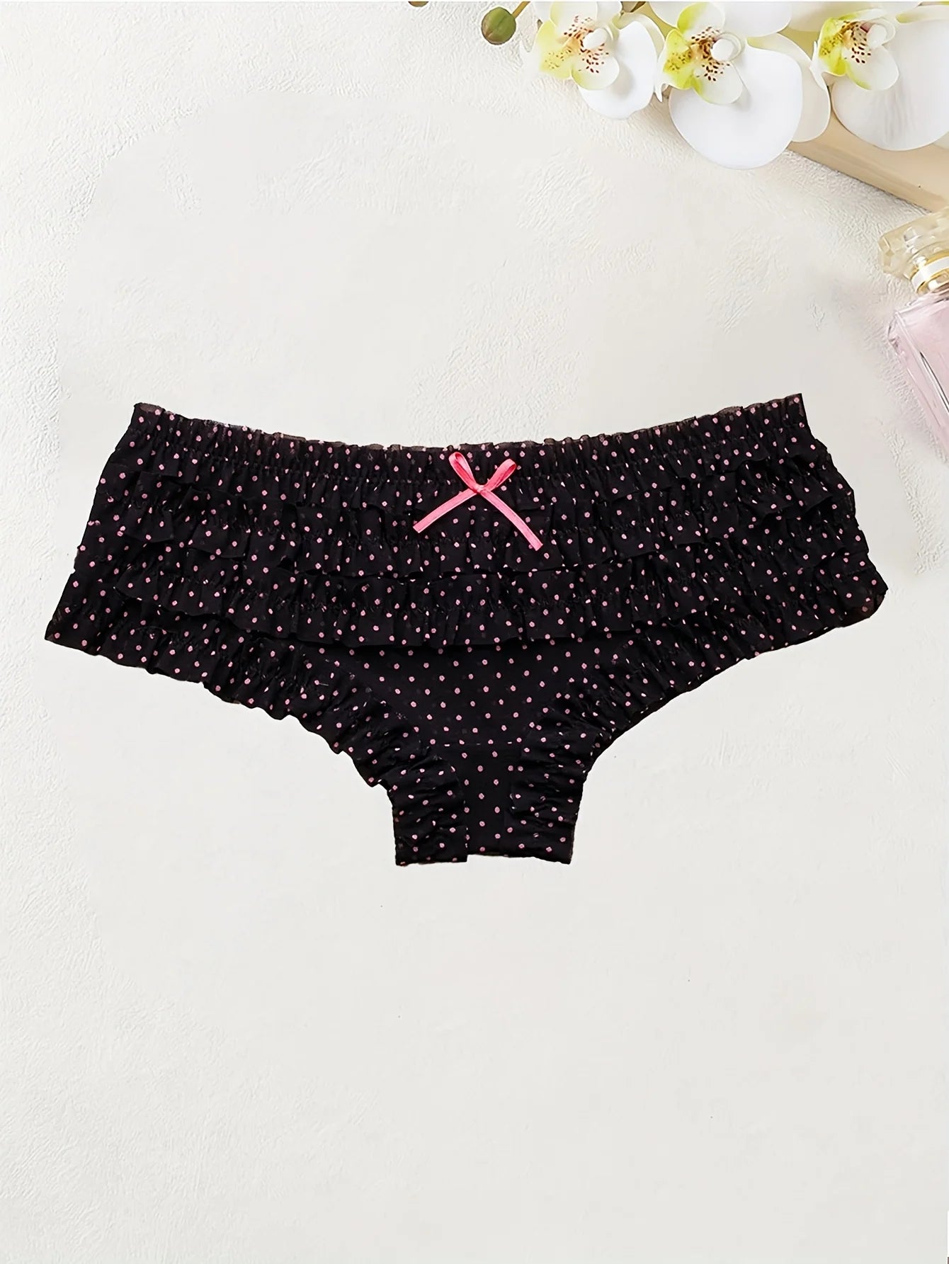 4PCS Cute dot small floral patterns  sweet knitted fabric with lace stitching  Women's low waist brief  Seamless  breathable  fa