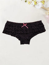 4PCS Cute dot small floral patterns  sweet knitted fabric with lace stitching  Women's low waist brief  Seamless  breathable  fa