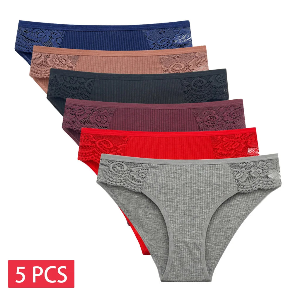 5 PCS/SET New Arrival Low Rise Ladies Sexy Lace Panty Underpants Panties For Women Lingerie Cotton Briefs