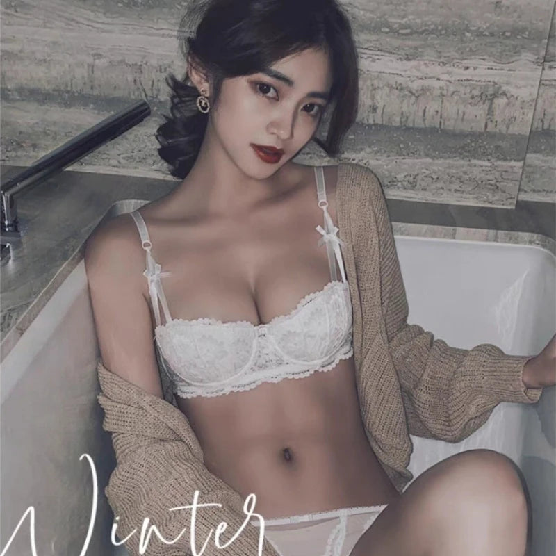 Women Bras Sexy Lace Half Cup Push Up French Style Lingerie Soft Deep V Top Breathable Back Closure Thin Bralette Ropa Mujer