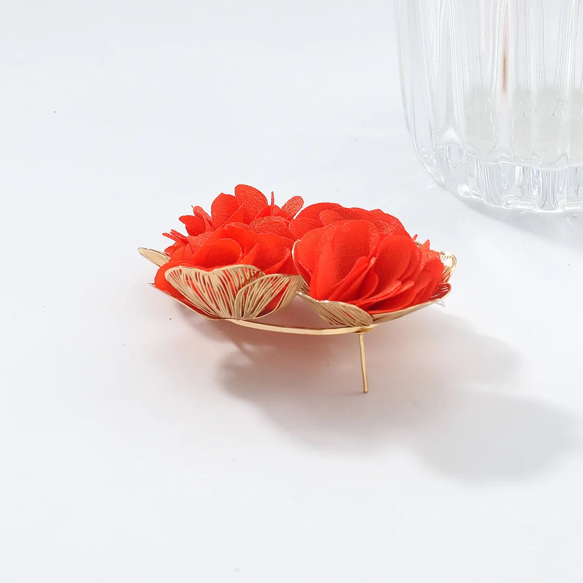 Chiffon flower multi-layer earrings, summer beach vacation style exaggerated earrings design, light luxury, niche
