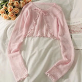 Summer Women Thin Sunscreen Cardigan Lace-up Knitwear Tops Female Korean Style Lantern Sleeve Short Coat Casual Sun Protected