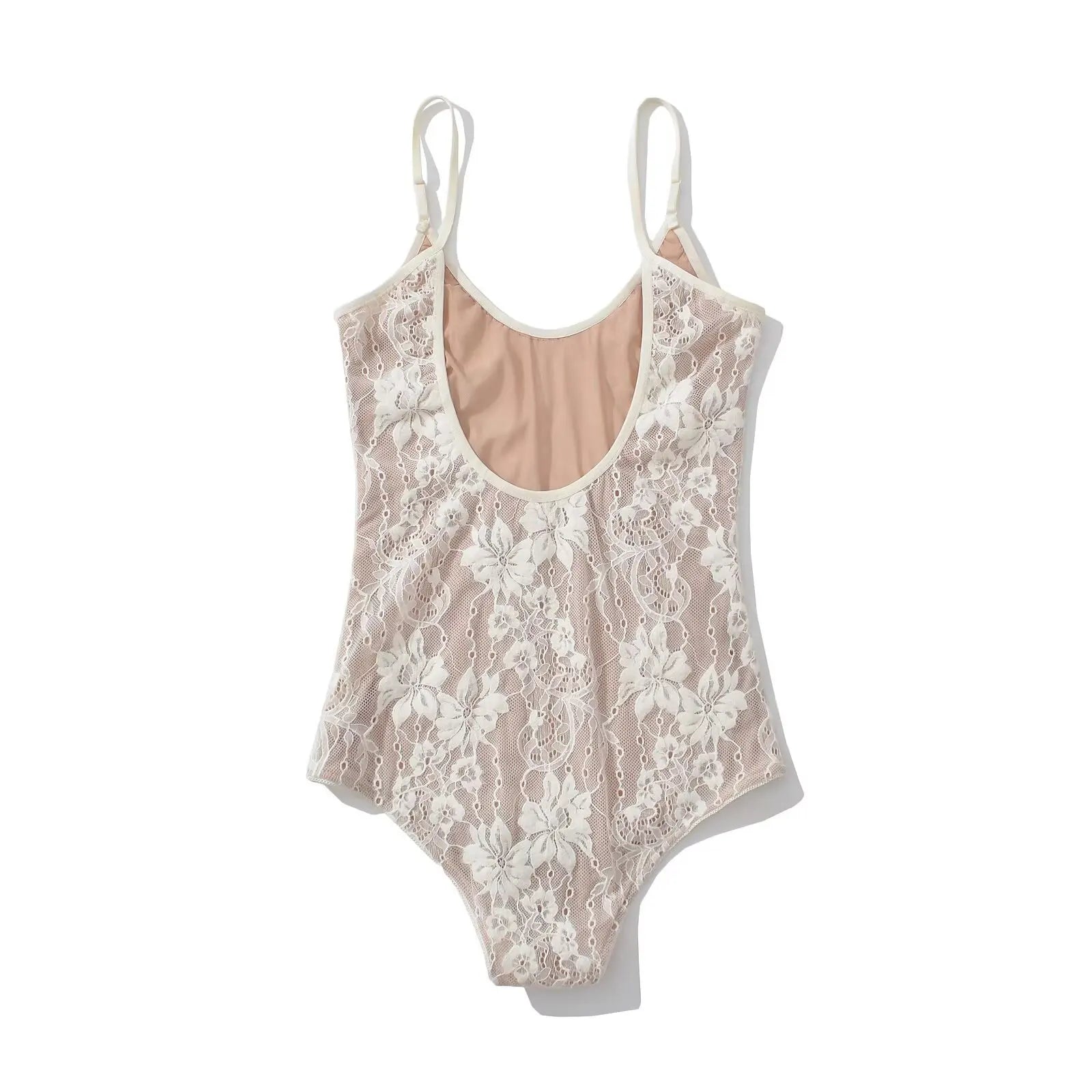 Sexy See Through Lace With Lining Backless Spaghetti Strap Bodysuit Woman Sling Tight Short Jumpsuit Slim Fit Rompers Playsuits