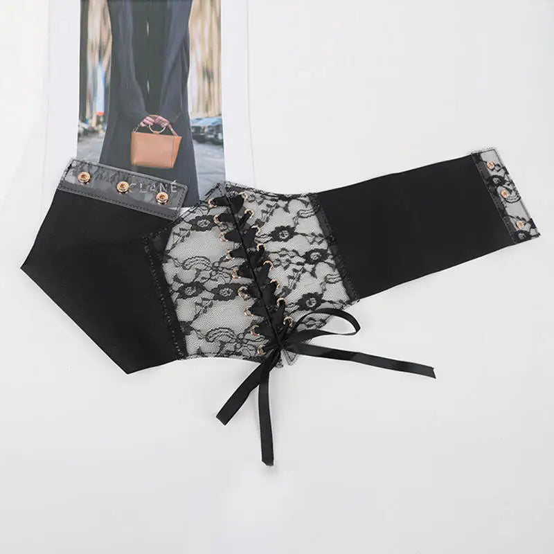 Fashion Women Waist Corset Flower Embroidery Elastic Waistband Black White Red Pink Wide Lace Slimming Body Belts Cummerbunds