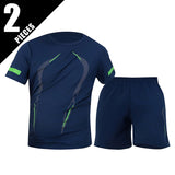 2 Pcs Men's Mesh Breathable Quick-drying Sports Suit Loose Plus Size Running Fitness Mountaineering Casual Short-sleeved Shorts