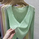 Summer Short Ice Silk Knitted Sun Protection Cardigan Women's Thin Suspender Skirt Layered Gauze Jacket Air-conditioned Cover Up