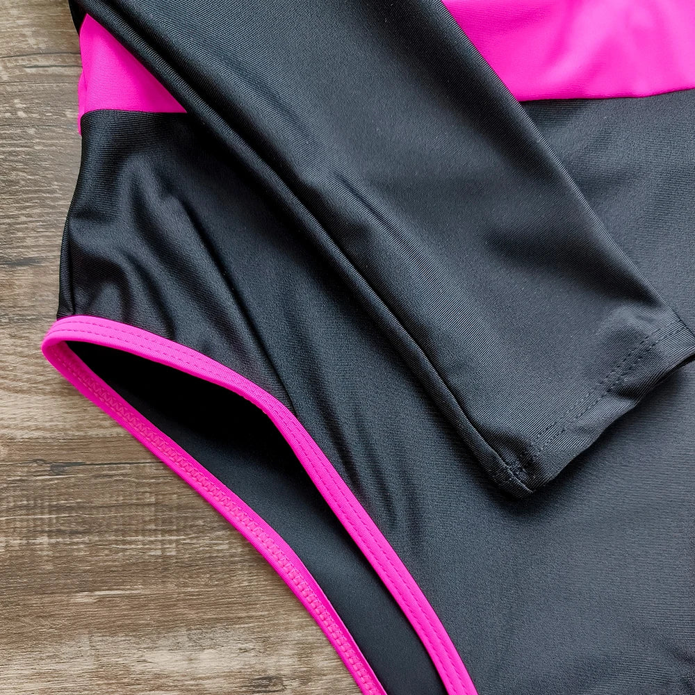2026 Surfing Sport Swimsuit Long Sleeves Women One Piece Swimsuit  Swimwear Solid Monokini Bathing Suit Tropical Bodysuit Female