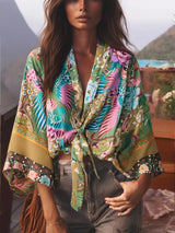 Boho Queens Peacock Short Robe Kimono Swimsuits Women Fashion Floral Batwing Sleeves Rayon Bohemian Bikini Cover Ups Beachwear