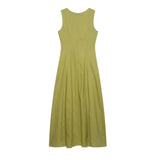 2025 Summer Elegant Dress Women Fashion Solid Square Collar Sleeveless Single Breasted Dress Ladies Vacation Green Spilt Dresses