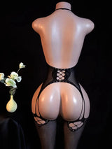 Lace Bra One-Piece Set Crotchless Lingerie Women's Curve Jumpsuit Hot Open Bras Body Stockings Halter Neck See-through Underwear