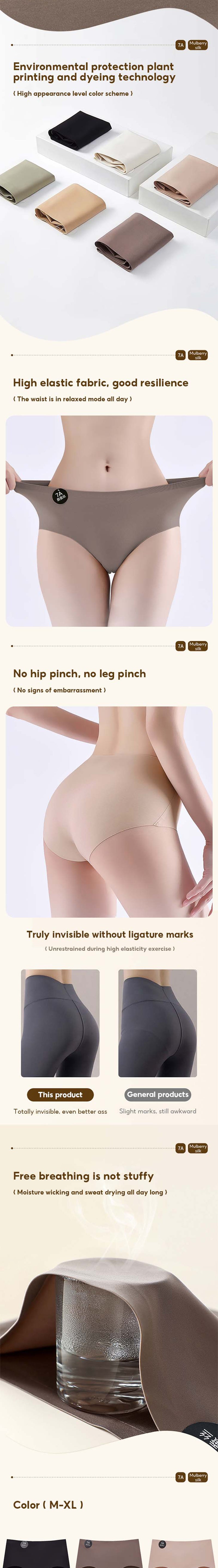 Falllsweet 4Pcs/Set Seamless Silk Briefs For Women Mulberry Silk Panties Comfortable Underpants Soft Lightweight Underwear M-2XL