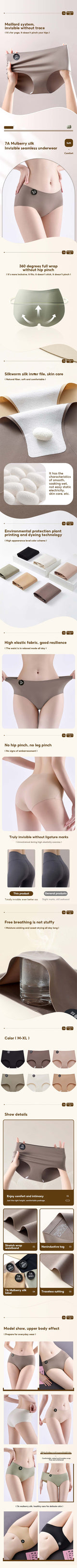 Falllsweet 4Pcs/Set Seamless Silk Briefs For Women Mulberry Silk Panties Comfortable Underpants Soft Lightweight Underwear M-2XL