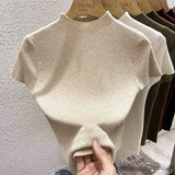 2025 Pullover Sweater  Basic Layering Piece Thin  Pullover Women Female Knitted Sweater Slim Short Sleeve Bodycon Sweater